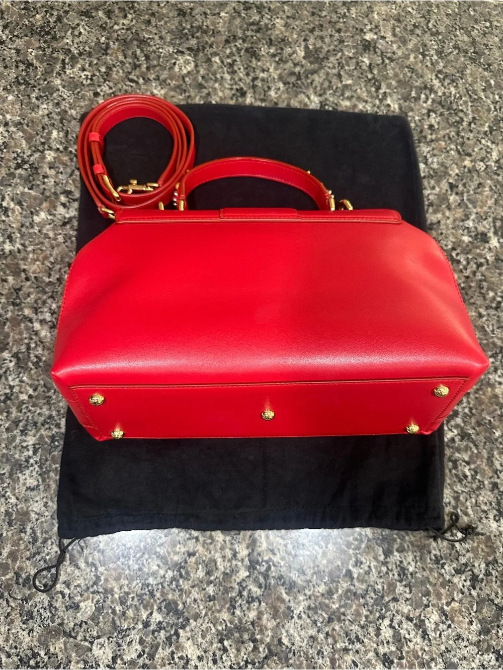 Dolce & Gabbana Red Leather Top-Handle Satchel with Gold Hardware and Studs